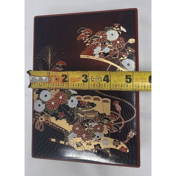 Japanese Lacquerware Vintage Letter Box Fan Floral Japan Used Excellent 7"x5" - Picture 12 of 13